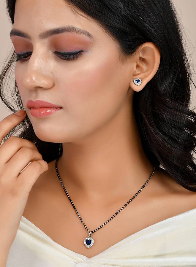 Sparkling Essesntials Blue Heart Shaped Silver Mangalsutra Set : 8905124495287