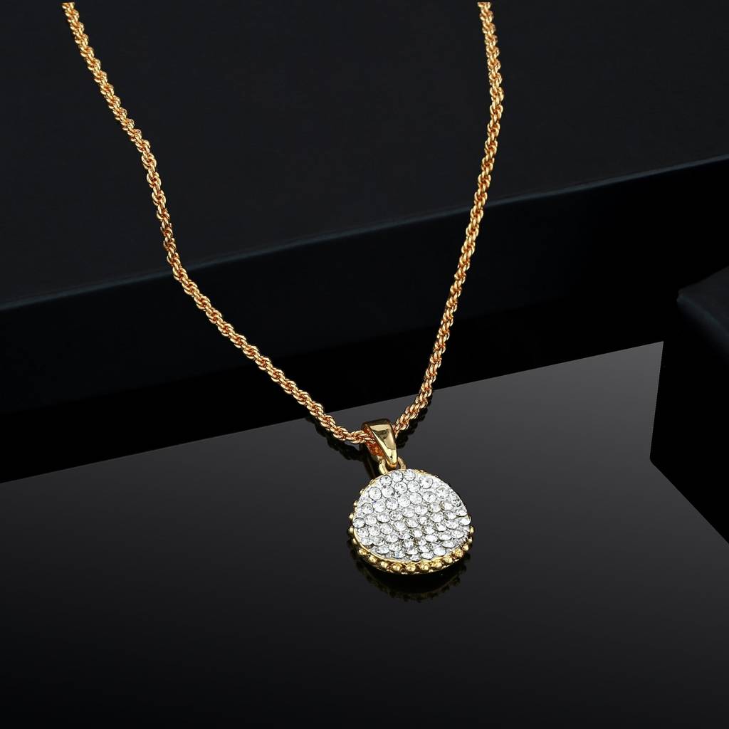 Estele Gold & Rhodium Plated Circle Designer Pendant With White Stones For Women : 369PENDANT
