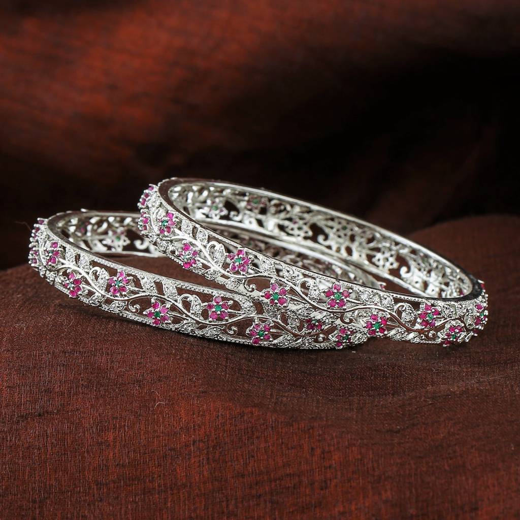 Estele Rhodium Plated Cz Fascinating Bangles With Multi-Color Crystals For Women : AD-011-IRBANGLE
