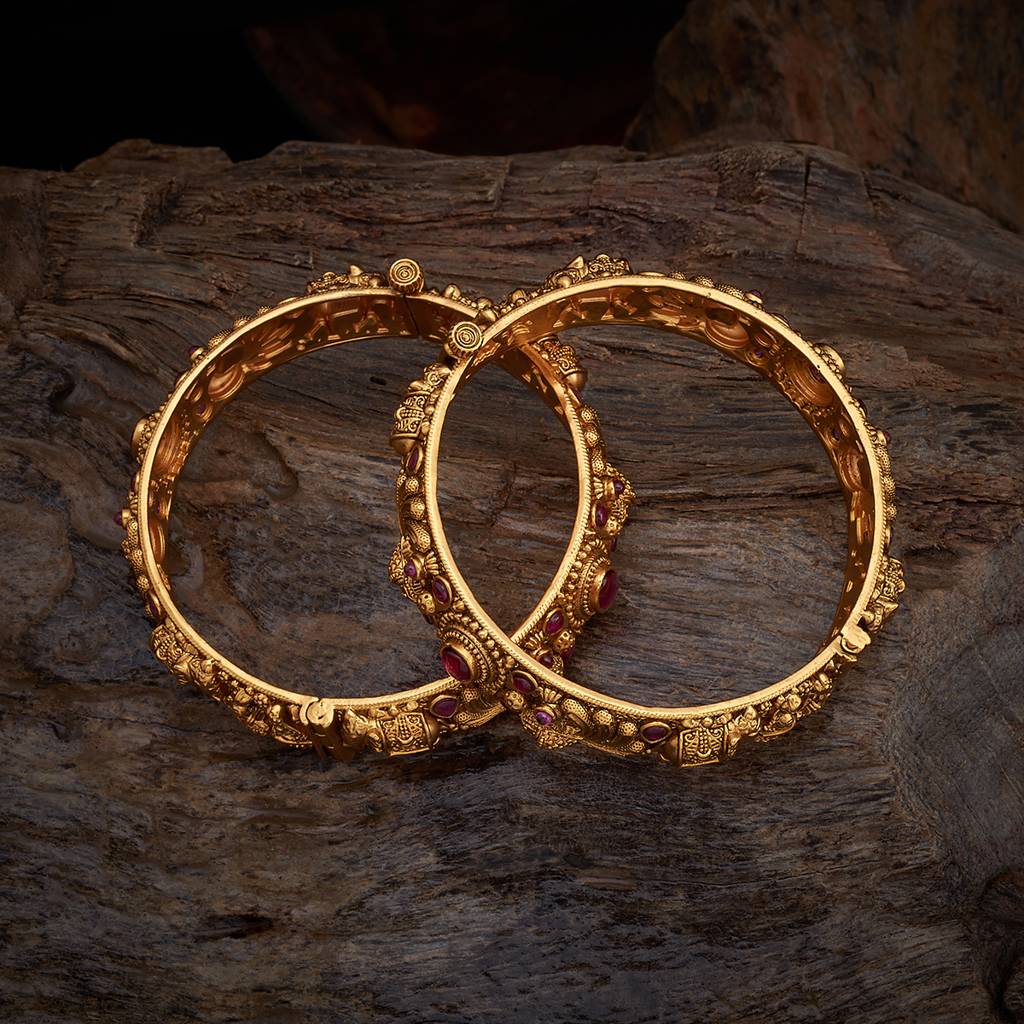 Kushal'S Fashion Jewellery Gold-Plated Synthetic Stones Ethnic Antique Bangle-165065 : 410036