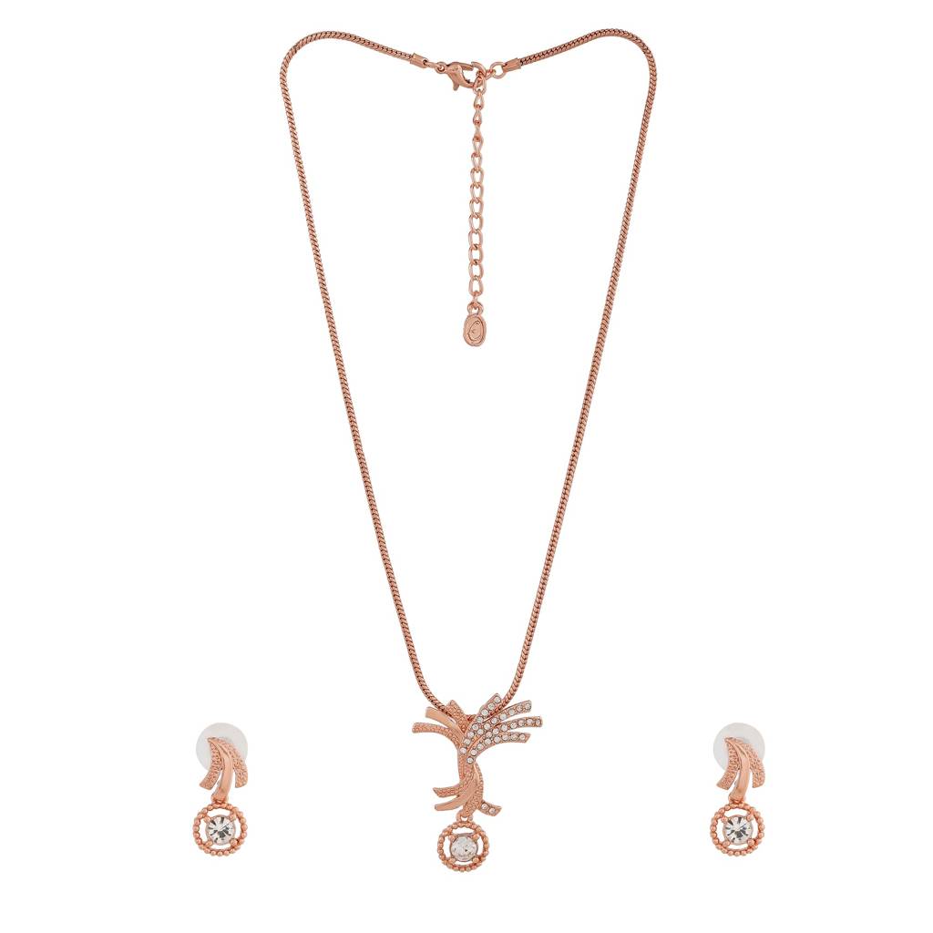 Estele Rose Gold Plated Shimmering Pearl Necklace Set With Crystals For Women : 9085-RGNKER