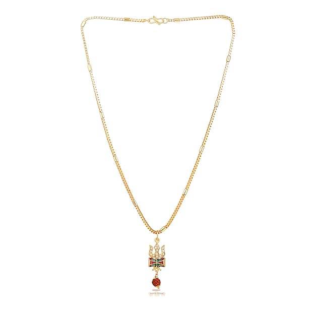 Gehena By Estele Fashion Jewelry Trishool With Damru Pendant Necklace For Men'S: Gold Plated Divine Tris : OSAK029-IGWEPENDANT