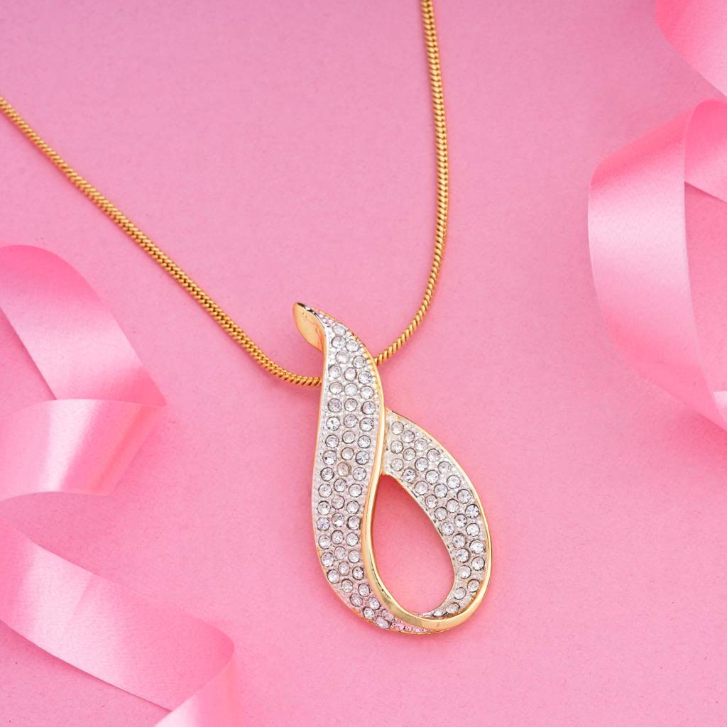 Estele Gold & Rhodium Plated Diamante Ribbon Pendant With Austrian Crystals For Women : 309PENDANT