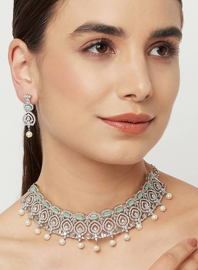 Cz Elegance Pearls And Gems Necklace Set : 8905124459227