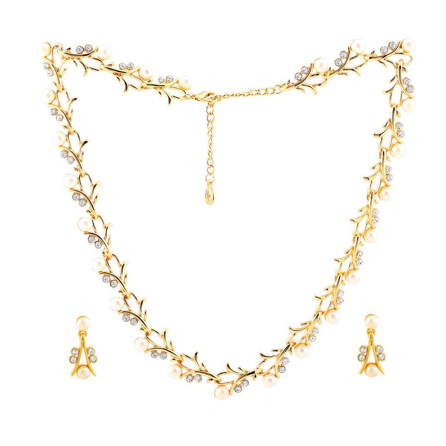 Estele Gold Plated Gorgeous Designer Necklace Set With Crystals & Pearls For Women : 6219NKER