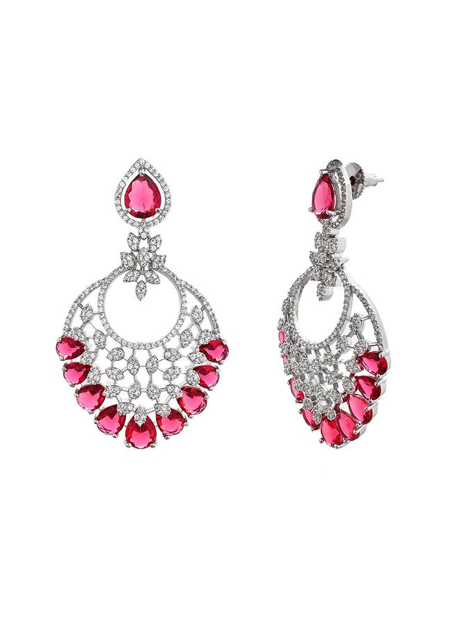 Sparkling Elegance Red Cz Studded Statement Earings : 8905124499650