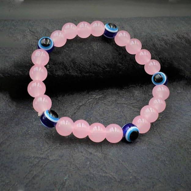 Gehena By Estele Rose Quartz & Evil Eye Bracelet For Men & Women: Elegant Rose Quartz & Blue Evil Eye Prote : OSAK010-IRPNBLBR