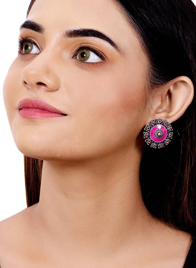 Arabian Nights Antique Silver Brass Stud Earrings-Vmjai80120 : 8905124424386