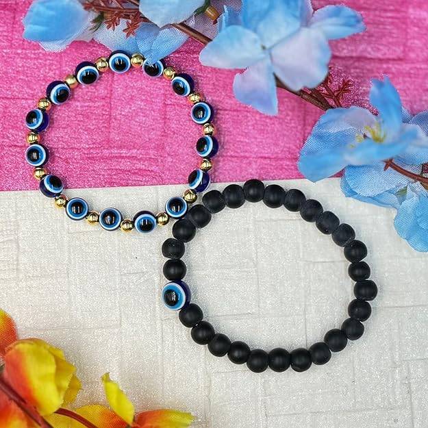 Fashion Evil Eye Combo Bracelet For Men: Lucky & Protective Blue & Black Combo Evil Eye Charm Bracelets|N : OSAK002-IGBLBKBR
