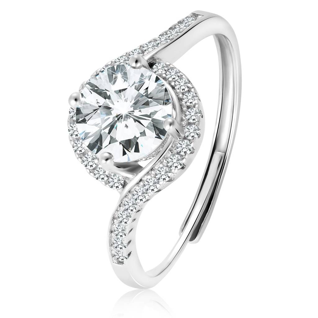 925 Sterling Silver Solitaire Cubic Zirconia Studded Rhodium Plated Ring For Women Girls : PF23R01-5