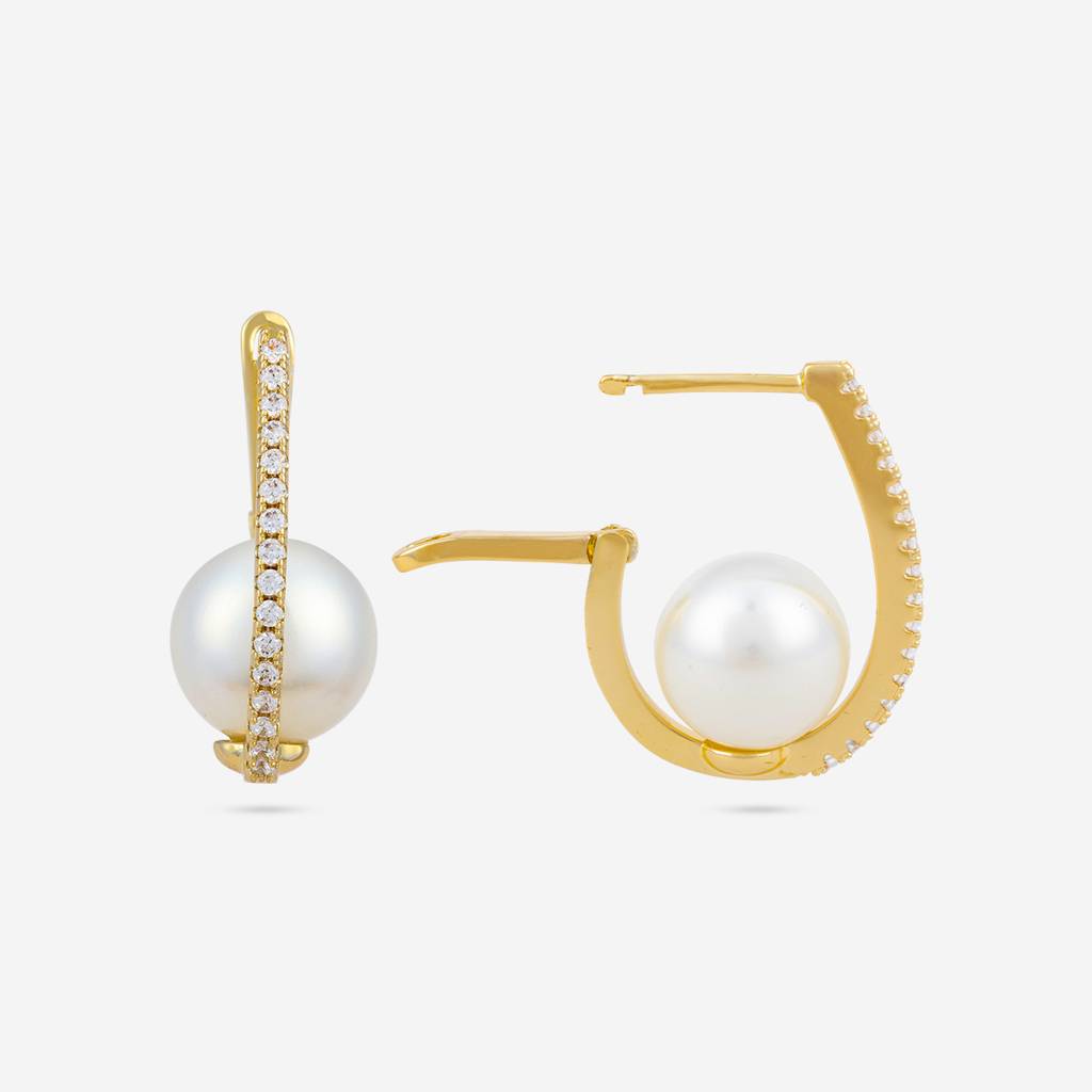 Kushal'S Fashion Jewellery Pearl Gold Plated Party Trendy Zircon Hoops & Huggies-100665 : 446534