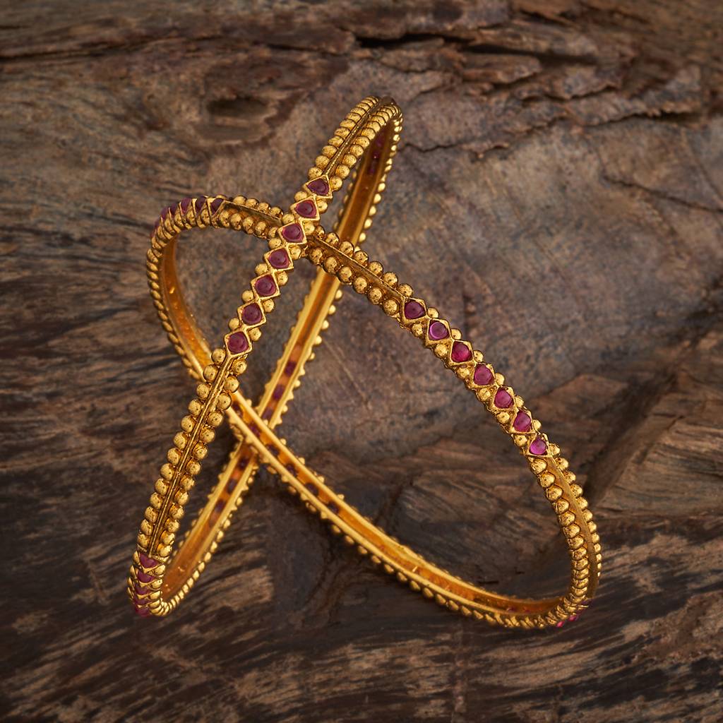 Kushal'S Fashion Jewellery Ruby Gold-Plated Ethnic Antique Bangle-182608 : 436015
