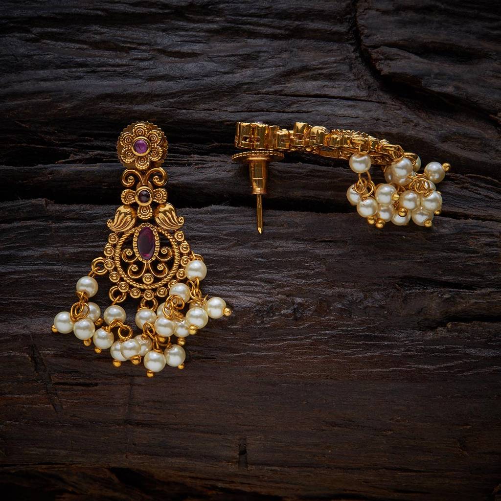 Kushal'S Fashion Jewellery Ruby Gold-Plated Ethnic Antique Drop Earrings-391025 : 391025