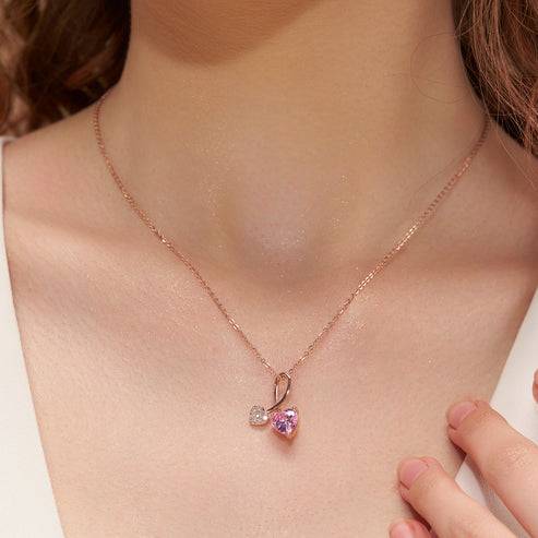18K Gold Vermeil Romantic Pink Heart Necklace And Ring Set For Her | Gift For Womens And Girls : KRST0028_KNP0053-Gold-5