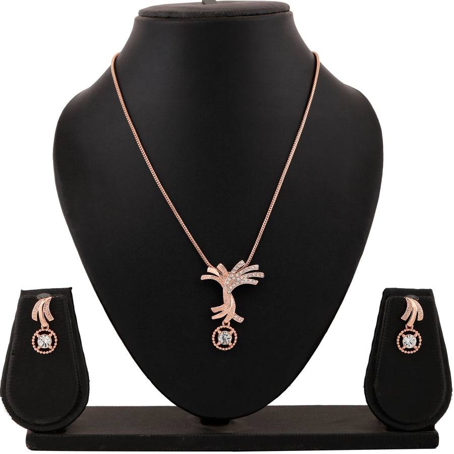 Estele Rose Gold Plated Shimmering Pearl Necklace Set With Crystals For Women : 9085-RGNKER