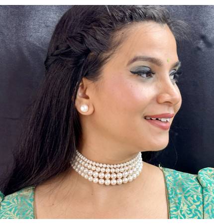 Sri Jagdamba Pearls Naira 4 Lines Pearl Choker Set : JPSEP-23-135