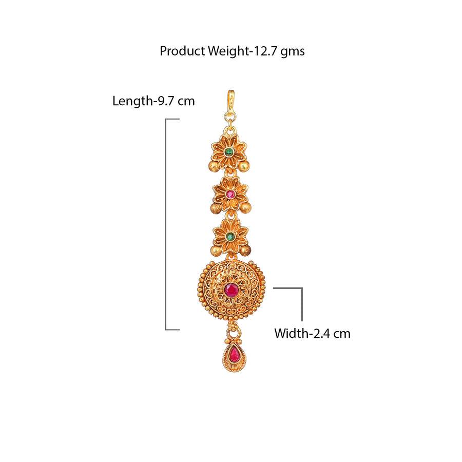 Estele Gold Plated Gorgeous Floral Matte Finish Maang Tikka With Multi-Color Crystals For Women. : 037-IGGNRBTIKAA