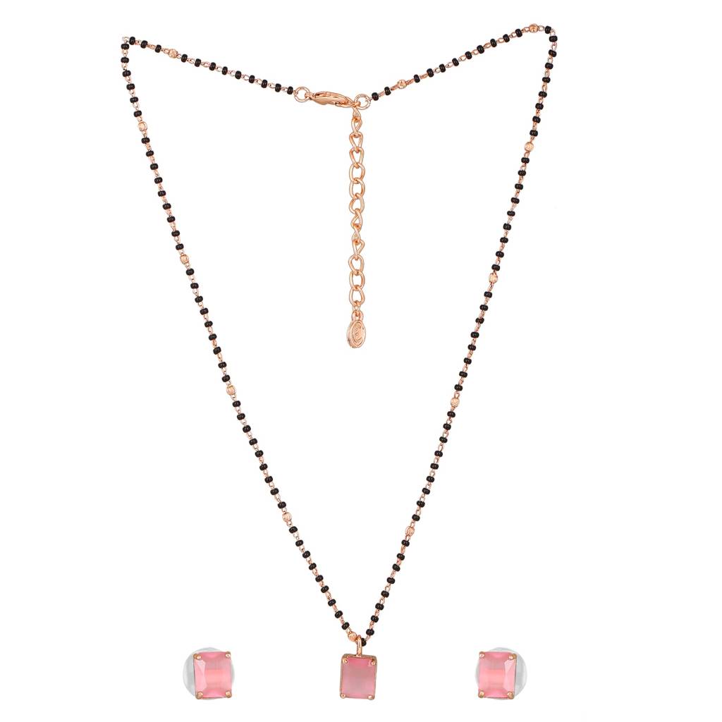 Estele Rose Gold Plated Cz Mangalsutra Necklace Set With Mint Pink Stones For Women : ADMS039-RGMPNKER