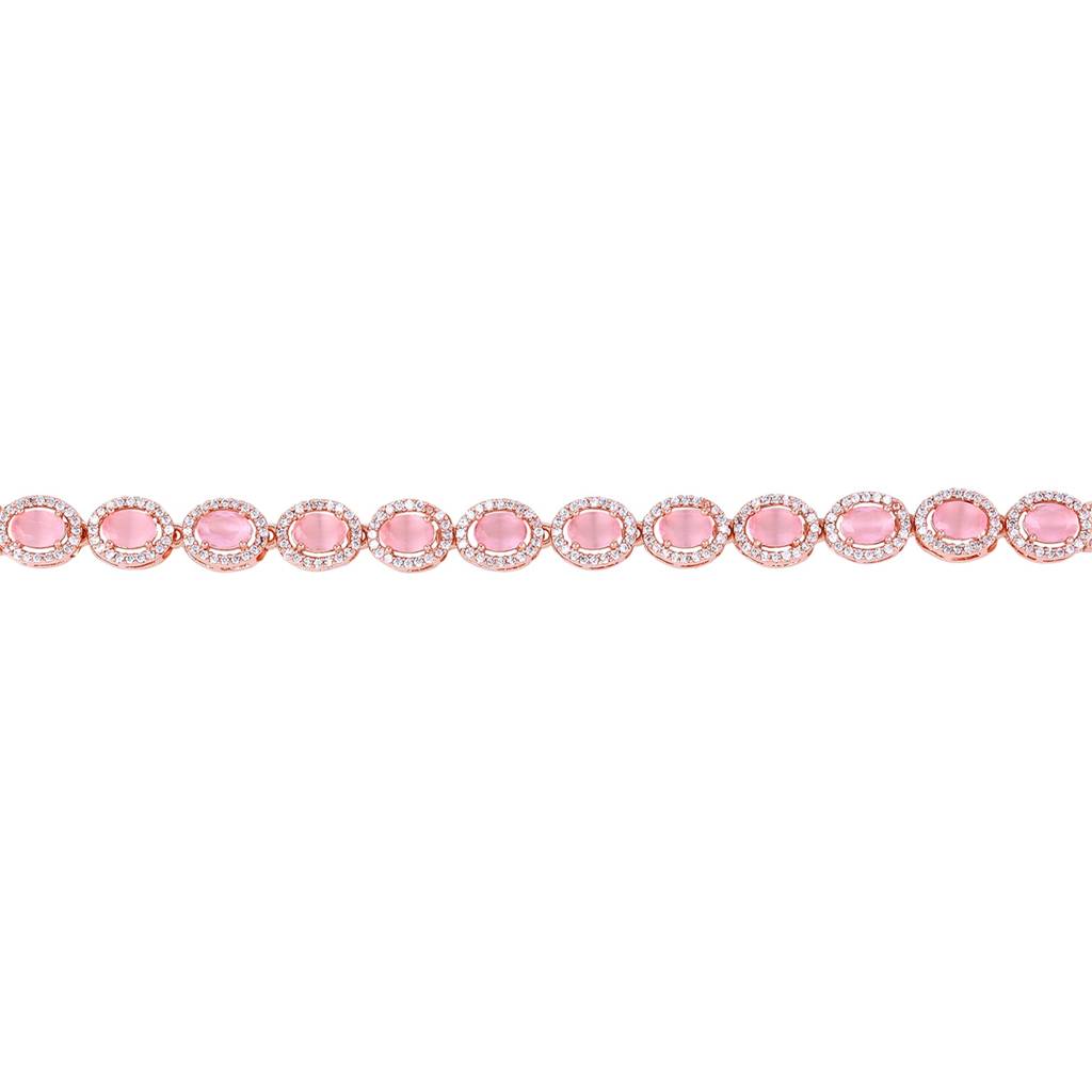 Estele Rosegold Plated Radiant Mint Pink American Diamonds Adorned Charm Bracelet|Elegant Sparkle For Women : AD-065-RGMPBR