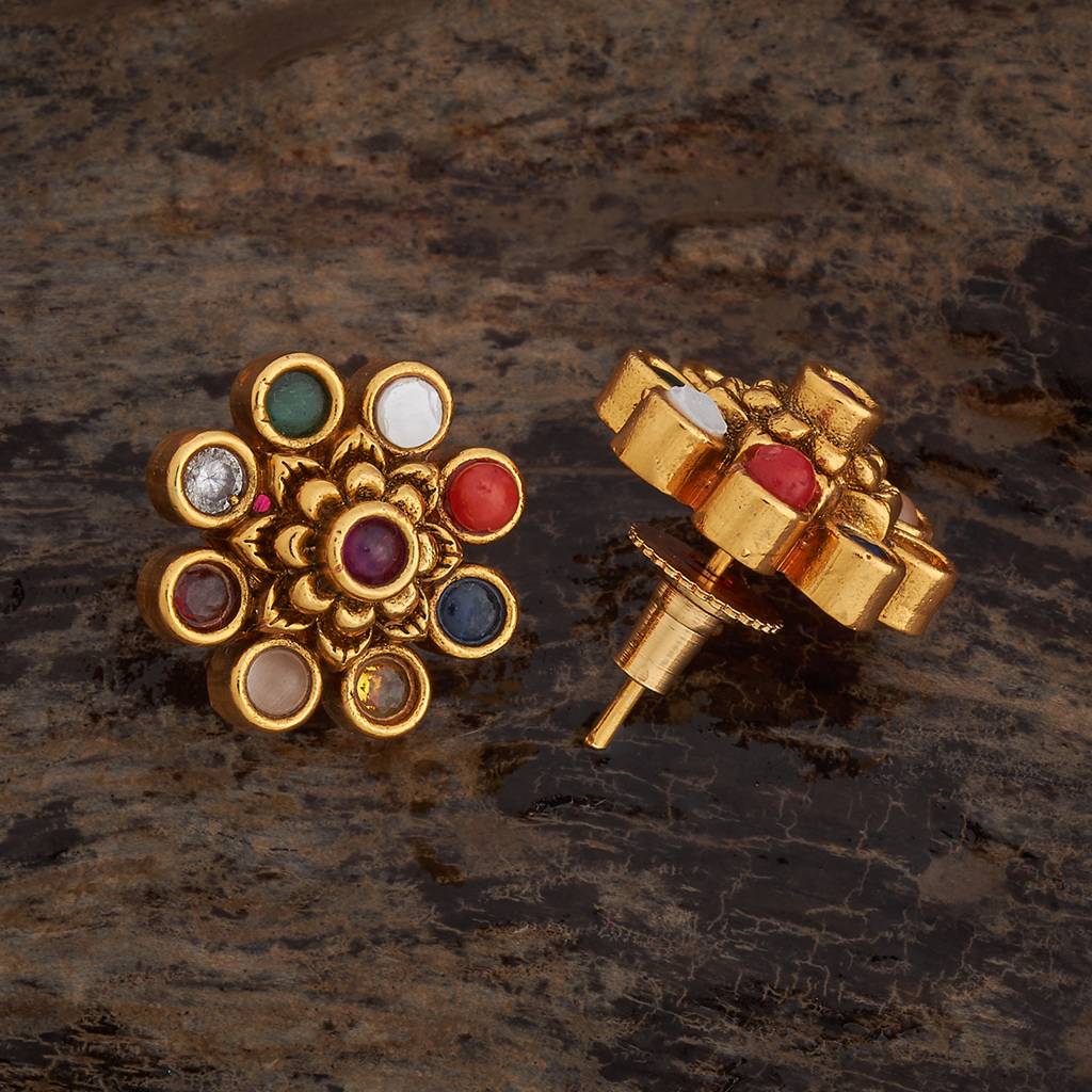 Kushal'S Fashion Jewellery Navaratna Gold-Plated Ethnic Antique Earring-180058 : 430443