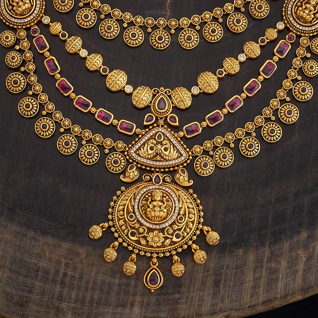 Kushal'S Fashion Jewellery Ruby Gold-Plated Ethnic Copper Antique Jewellery Set-170563 : 410818