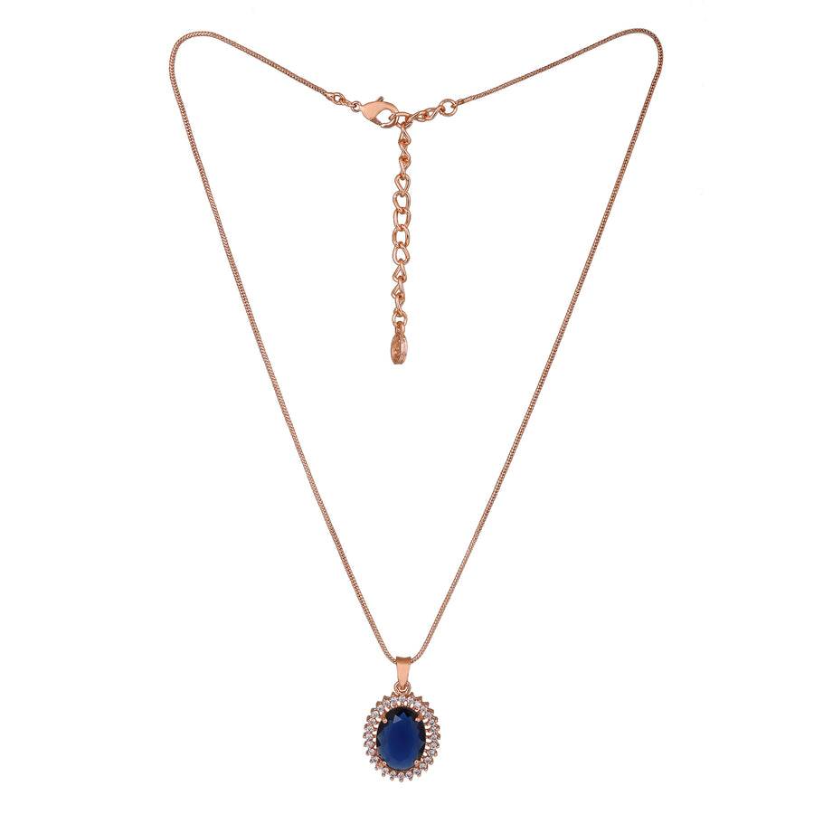 Estele Rose Gold Plated Cz Round Designer Pendant Set With Blue Stones For Women : AD-754-RGBLPDER