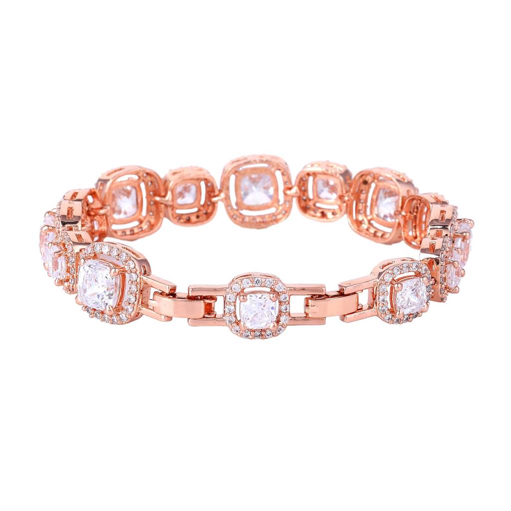 Estele Rosegold Plated Exquisite White American Diamonds Charm Bracelet For Womenâ A Touch Of Luxury For You : AD-066-RGWEBR