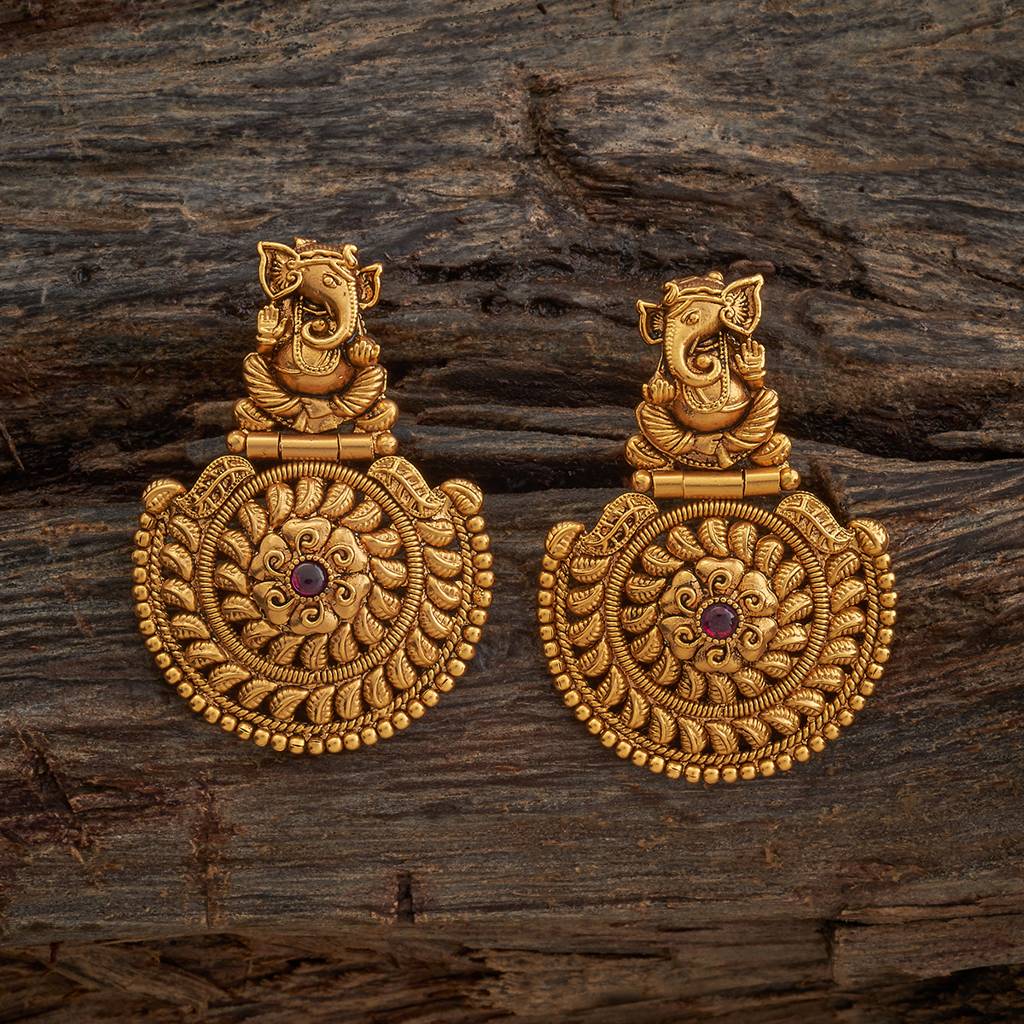 Kushal'S Fashion Jewellery Ruby Gold-Plated Ethnic Antique Earring Drop Earrings-185394 : 442373