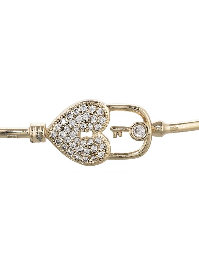 Sparkling Elegance Heart Lock And Key Brass Cz Rose Gold Plated Bracelet : 8905124472820