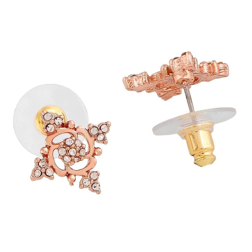 Estele Rosegold Plated Flower Designer Stud Earrings With Austrian Crystals For Women : 602709-RGER