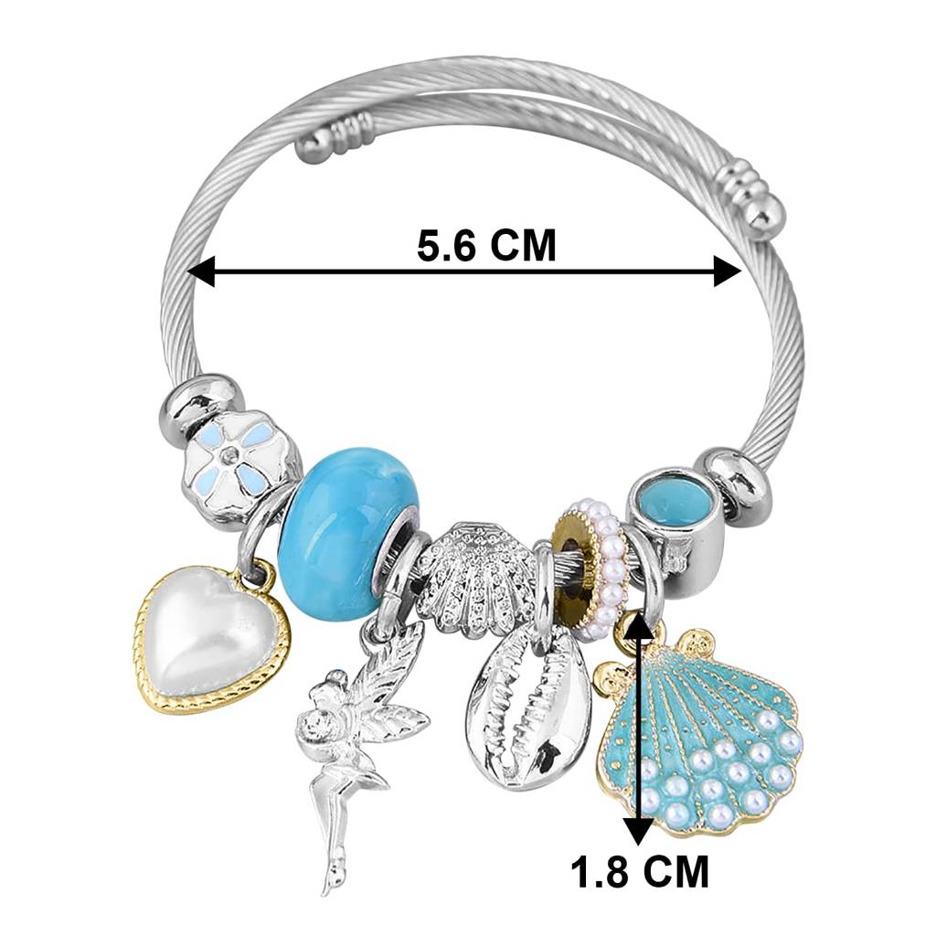 Synthetic Stone Studded Silver Plated Charm Bracelet Fashion Adjustable Stylish Jewellery Gift For Girls & Women : PX3B48