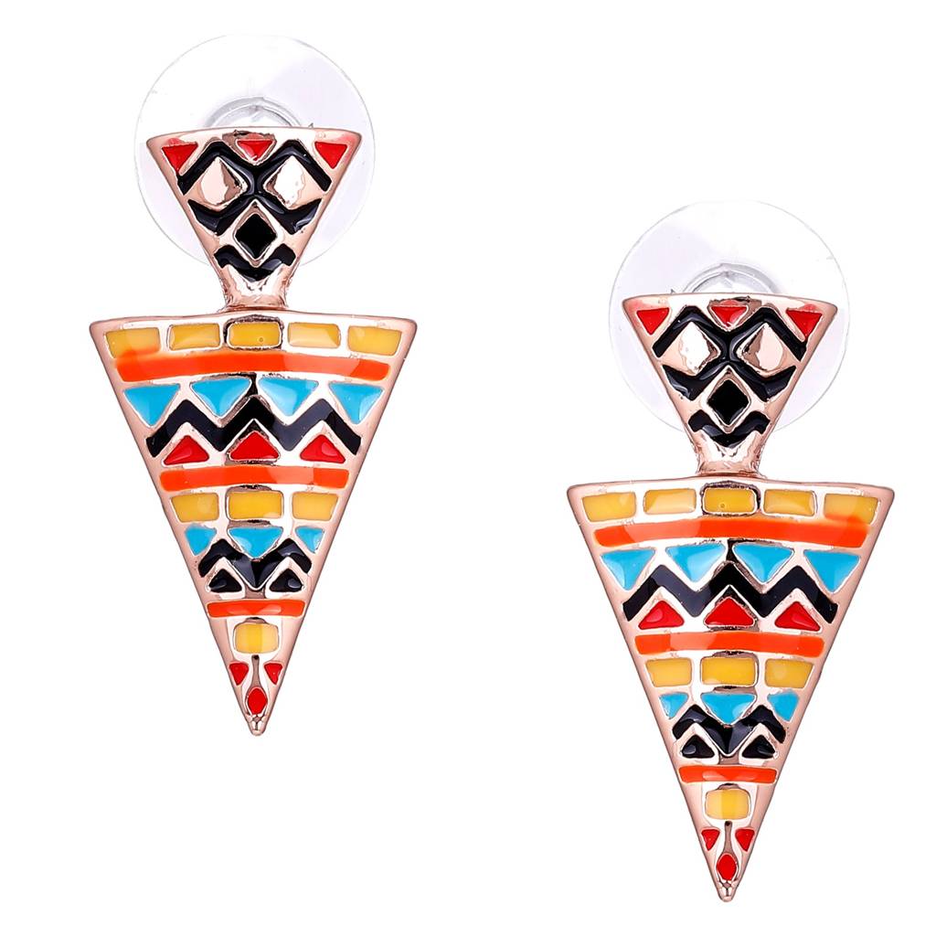 Estele Rosegold Plated Triangular Stud Earrings With Multicolor Enamel For Women : 605704-RGER
