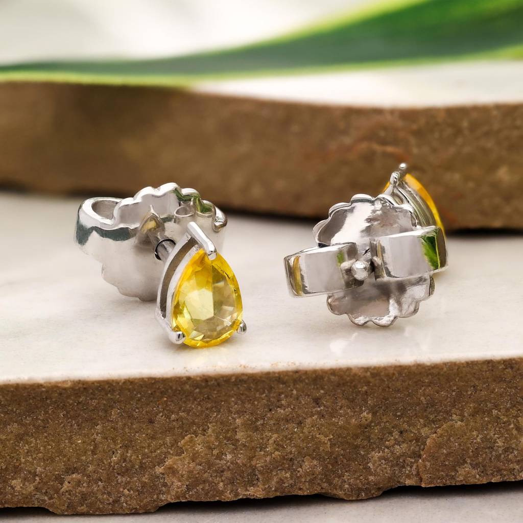 925 Silver Citrine Teardrop Studs | November Birthstone : SE_000789