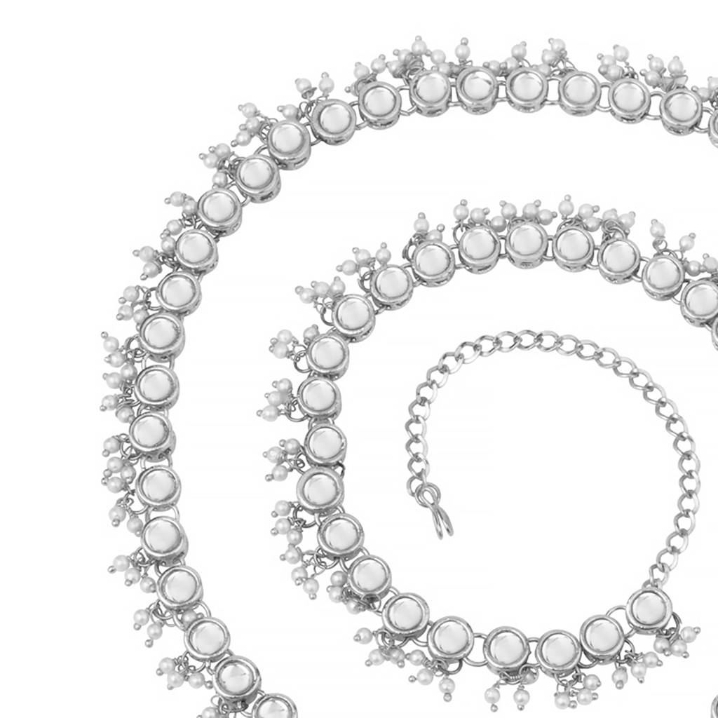 Traditional Jewellery Plated White Kundan Baby Pearl Waist Belt Kamar Bandh Belly Chain Gift For Women Girls-Pf : PF25BCH002RW