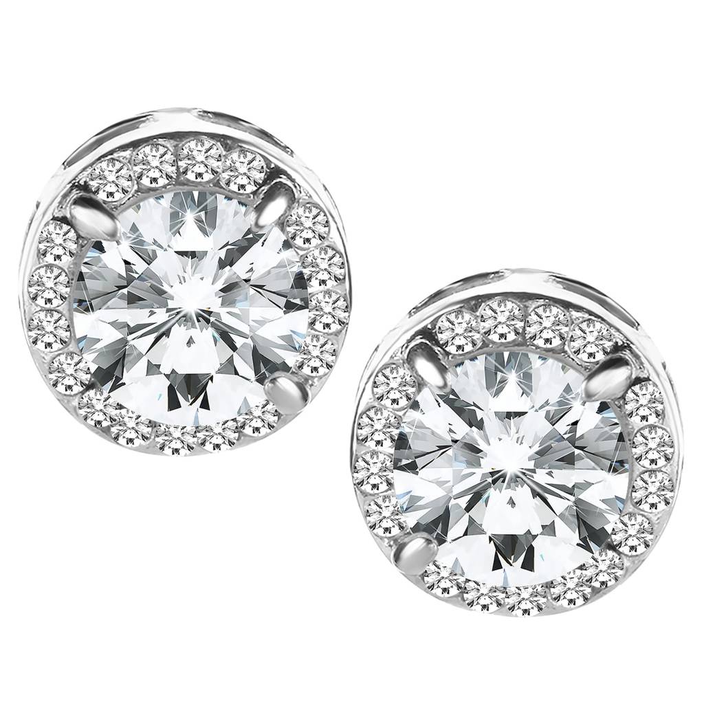 Silver Plated Cubic Zirconia Round Clear Stud Earrings Jewellery For Women & Girls : PX8E23