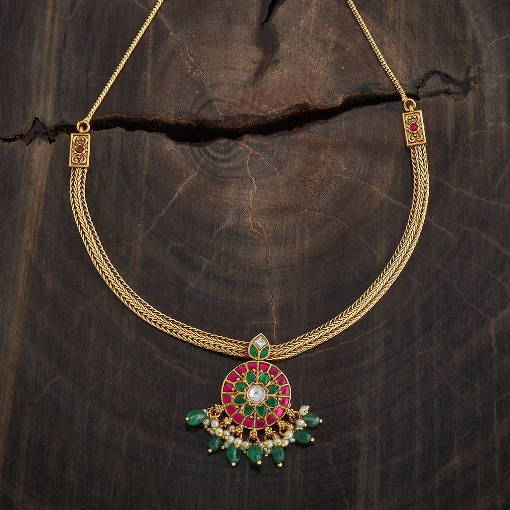 Kushal'S Fashion Jewellery Ruby-Green Gold-Plated Ethnic Antique Jewellery Set -181100 : 433033