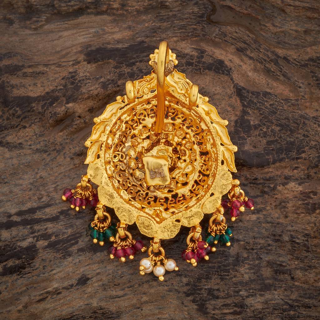 Kushal'S Fashion Jewellery Ruby-Green Gold-Plated Ethnic 92.5 Pure Silver Temple Pendants-177665 : 425899
