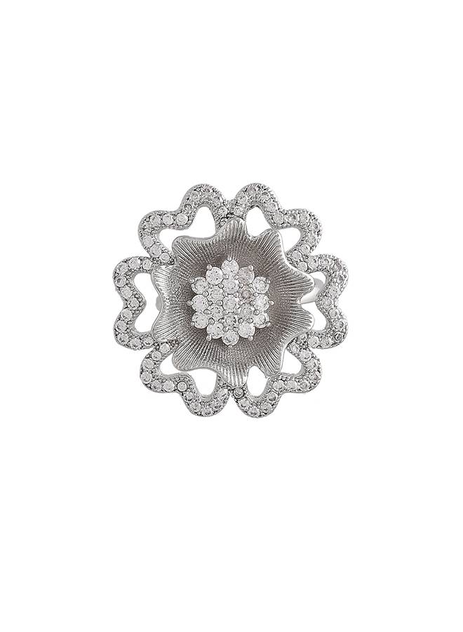 Sparkling Elegance Contemporary Floral Motif Ring : 8905124504309