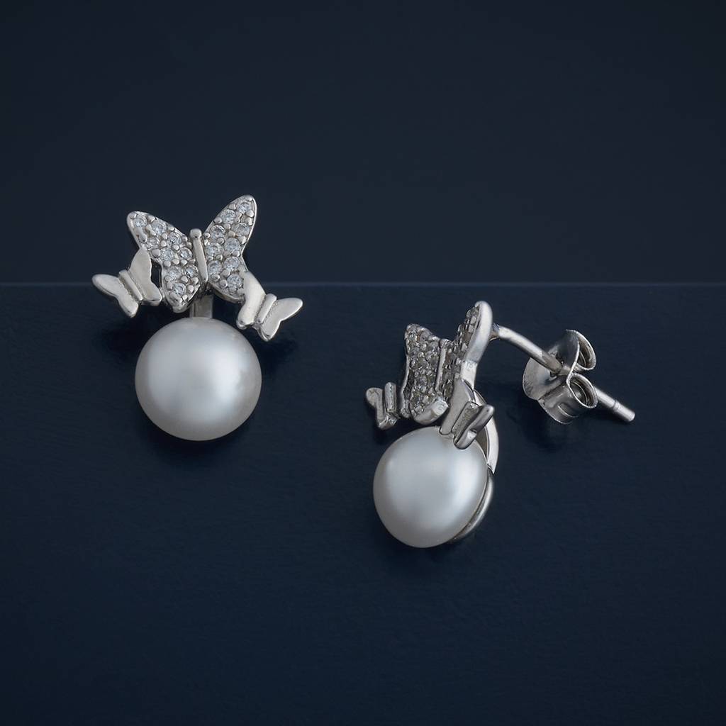 Kushal'S Fashion Jewellery Pearl Plated Synthetic & Zircon 92.5 Sterling Silver Studs-183316 : 437783