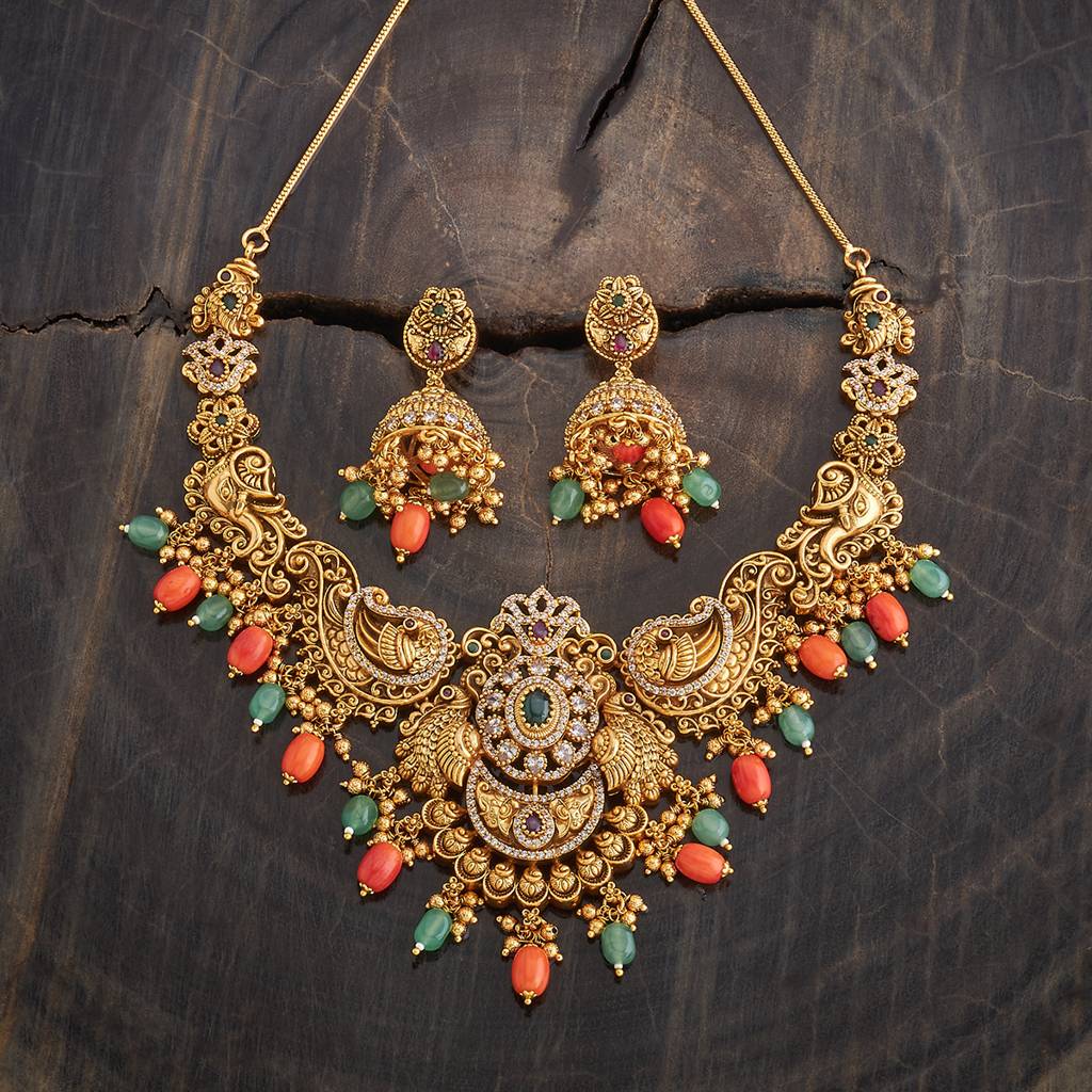 Kushal'S Fashion Jewellery Gold-Plated Ruby & Beaded Antique Jewellery Set : 433438