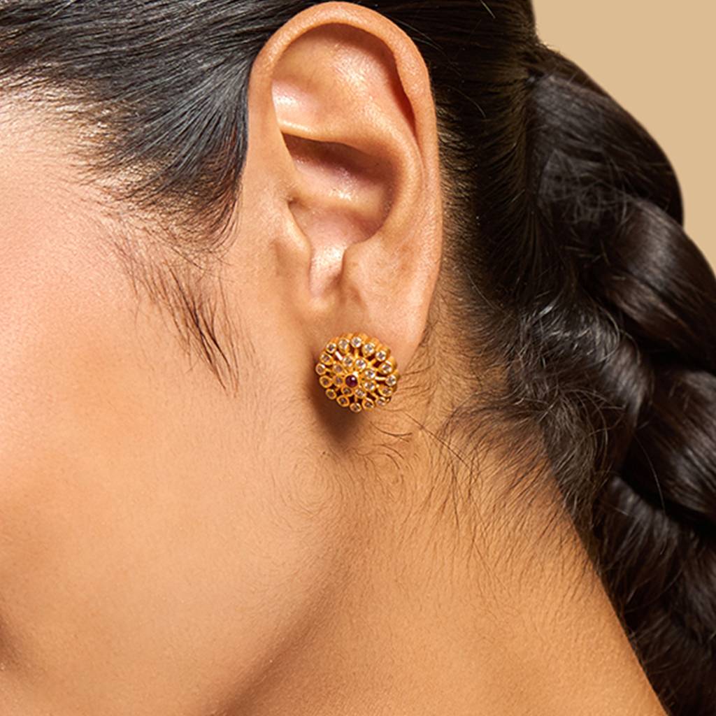 Kushal'S Fashion Jewellery Ruby Gold-Plated Ethnic 92.5 Pure Silver Temple Studs-165928 : 424361