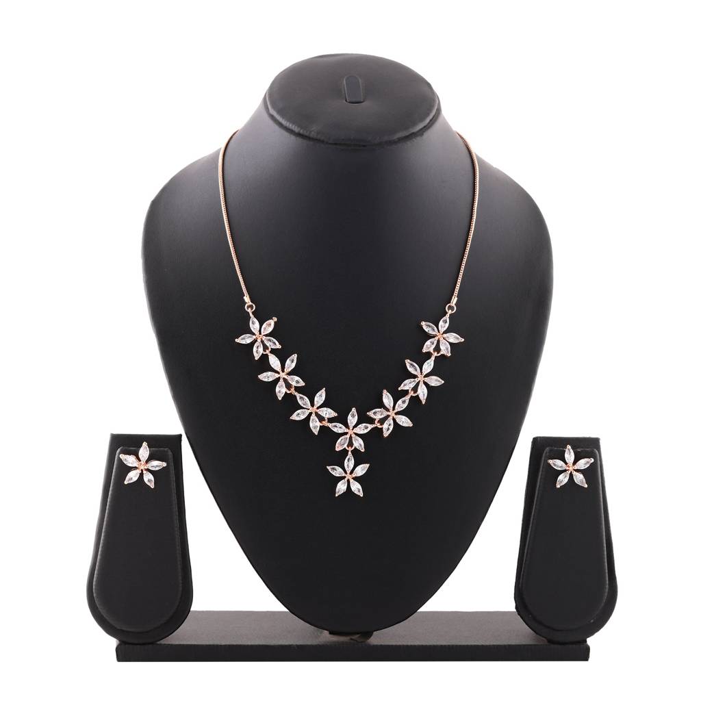 Estele Rosegold Plated Cz Marquise Star Necklace Set For Women : AD-288-RGNKER