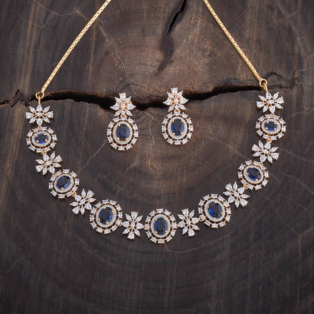 Kushal'S Fashion Jewellery Rhodium-Plated Ruby & Cubic Zirconia Studded Jewellery Set-177108 : 424545