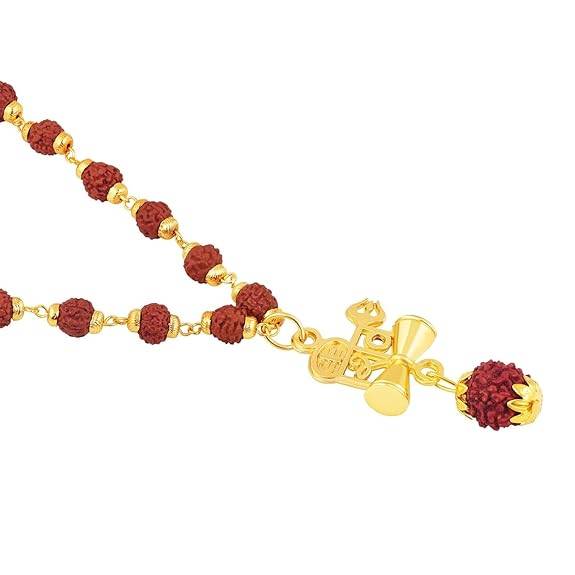 Mahadev Pendant With Trishul Damru Design | Spiritual Rudraksha Mala : OSAK057-IGBRNPENDANT