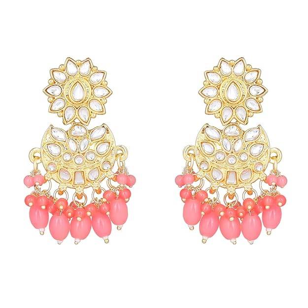 Estele Gold Plated Floral Designer Gehena Drop Earrings With Mint Beads For Women. : PJ-009-IGMPER