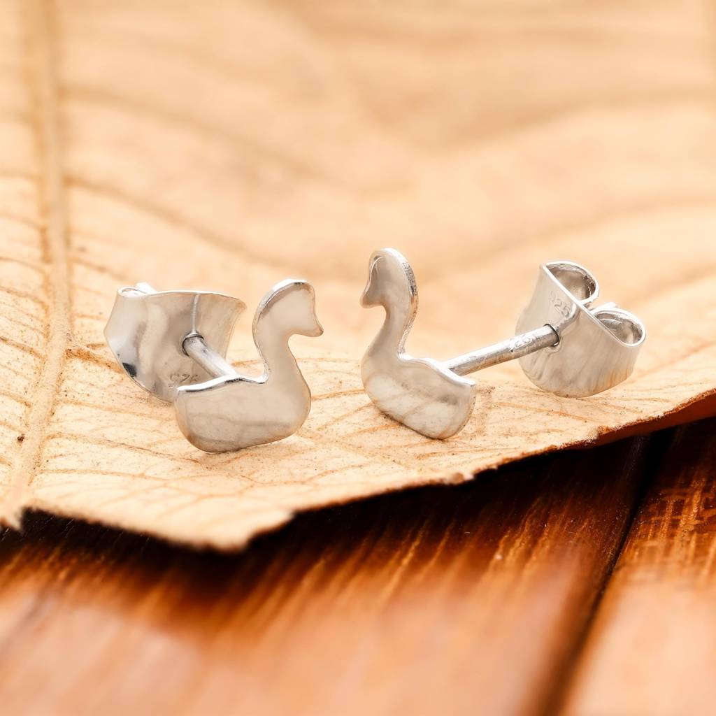 925 Silver Duck Stud Earrings | Fun Whimsical Jewelry Gift : SE_000847