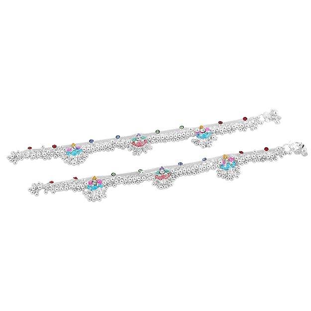 Rhodium Finish Enamel Work Heavy Anklets With Multicolor Design For Women & Girls : OSAK016-IRMCANKLET