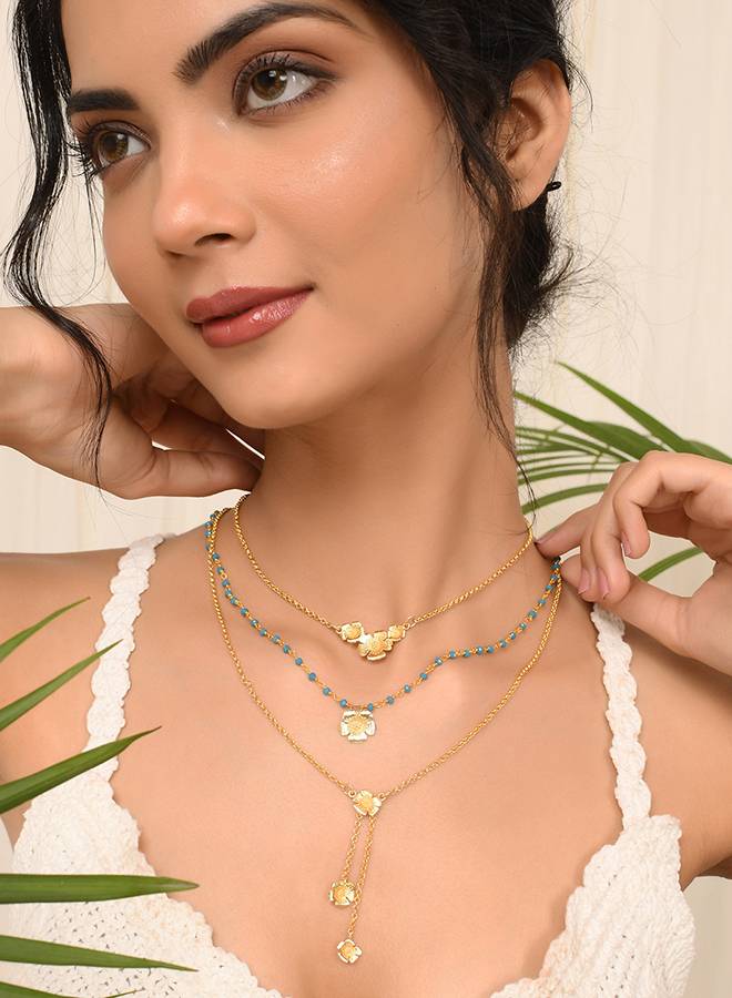 Voylla Hawaii Hibiscus Multi-Layered Necklace : 8905124521672