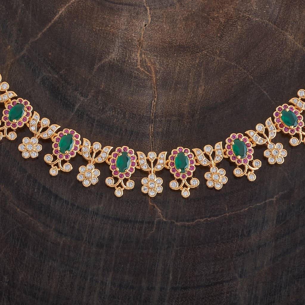 Kushal'S Fashion Jewellery Ruby-Green Gold-Plated Party Wear Zircon Necklace : 417506