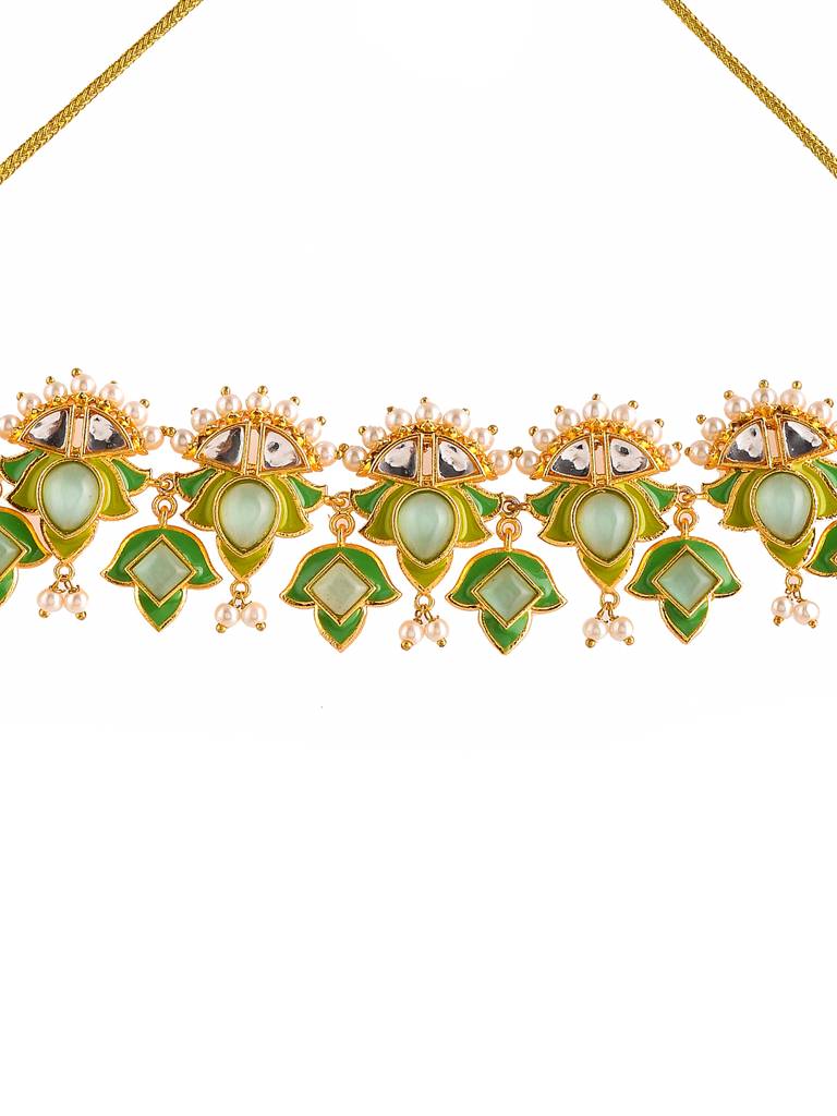 Forever More Green Stones And Pearls Enamelled Jewellery Set : 8905124498233